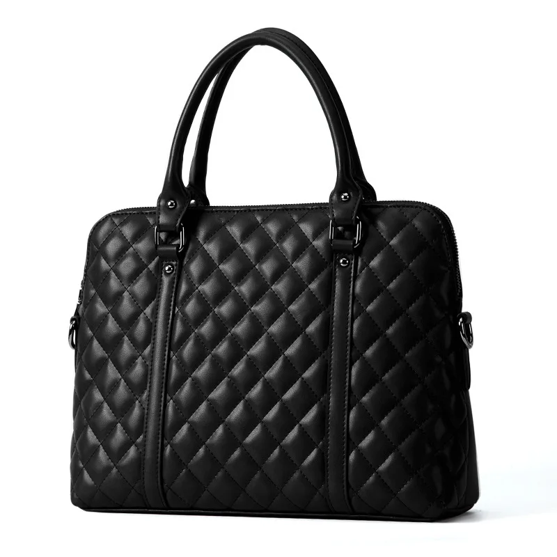 Black Черная Женская сумка, деловые портфели, сумки для женщин, натуральная кожа, ромбовидная решетка, сумка, женские офисные компьютерные сумки на плечо - Цвет: Black