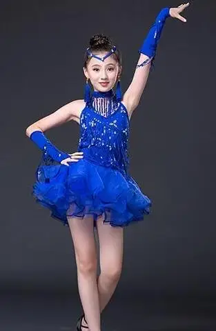 

Детский костюм для латиноамериканских танцев, платье с бахромой для девочек, платье для конкурсов латиноамериканских танцев, 2017