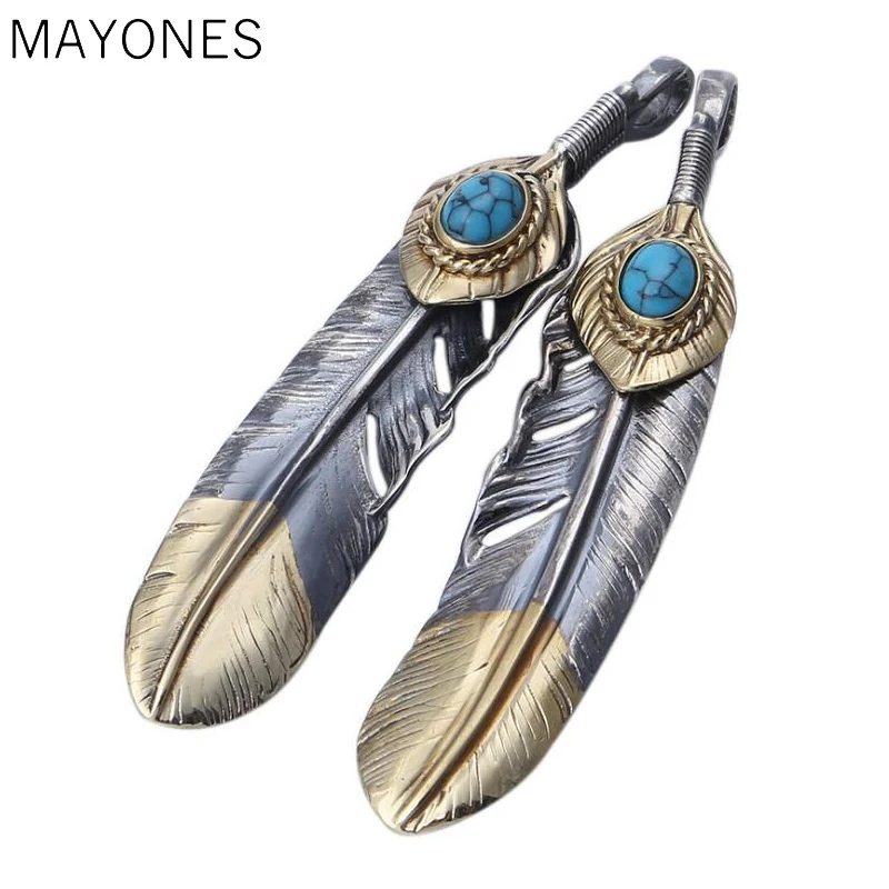 Real 925 Sterling Silver Jewelry 100% Thai Men Women Feather Eagle Natural Stone Pendant | Украшения и аксессуары