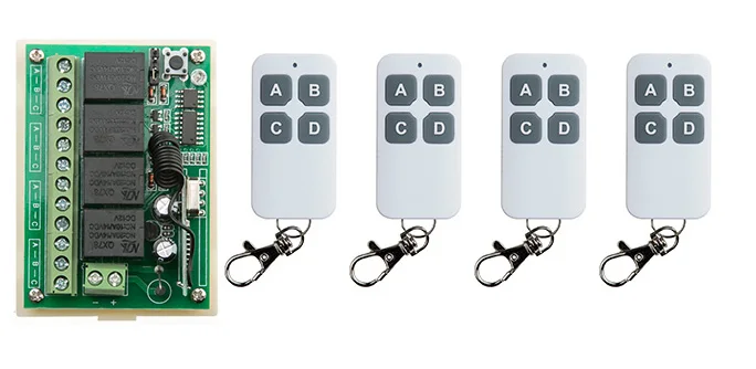 NEW DC12V 4CH 4Channe 10A RF wireless remote control switch System Transmitter + Receiver 315/433 MHZ | Электроника