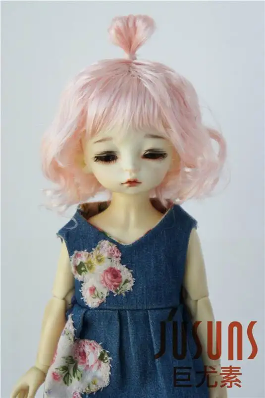 6-7inch Peachpink JD375 1/12 1/8 1/6 милый стиль волна синтетический мохеровый парик для куклы size4-5inch 5-6 дюймов 6-7 дюймов Высокое качество Аксессуары для кукол - Цвет: 6-7inch Peachpink