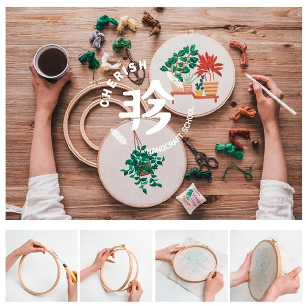 Современные DIY Вышивка завод Monstera кактус рукоделие крестиком набор хлопок вышивка живопись обруч домашний декор