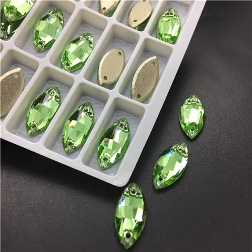 Peridot TopStone K9 кристалл 7x15 мм конский глаз Стеклярус для шитья бусины Flatback в огранке маркиза, пришивной камень для ювелирных изделий платье кристаллы - Цвет: Peridot