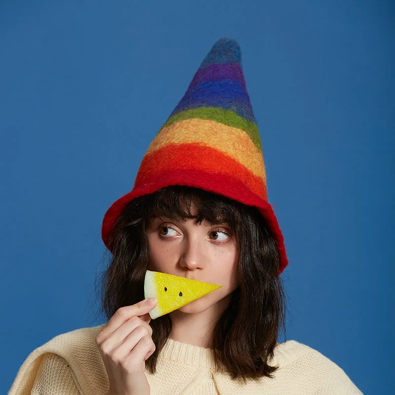 2018 Christmas Elf Hat Wizard Cute Art Autumn Winter Rainbow Color Premium Gif | Bucket Hats