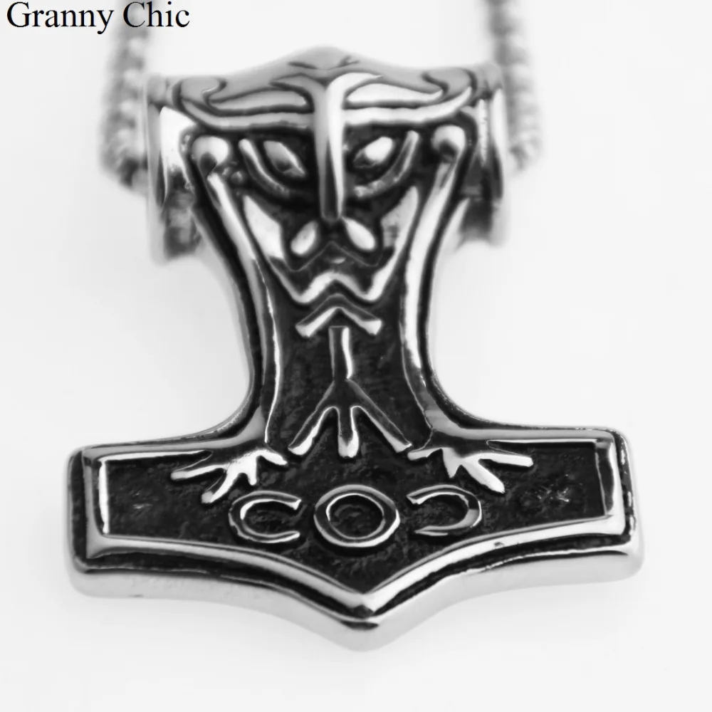 Granny Chic Popular Sale Fashion Men's Jewelry Silver Stainless Steel Vintage Thor's Hammer Pendant Box Necklace | Украшения и