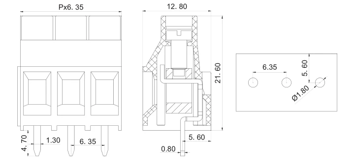 Высокое качество 100 шт. KF635 6 35 мм 2 P 3Pin 300 V 32A PCB Универсальный винт MKDS5 21 клеммный