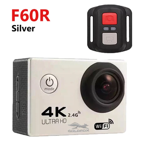 Goldfox F60 F60R Экшн-камера 4K 1080P 60FPS Sport DV 30M Go Водонепроницаемая профессиональная видеокамера для велосипедного шлема, автомобильная камера - Цвет: F60R Silver