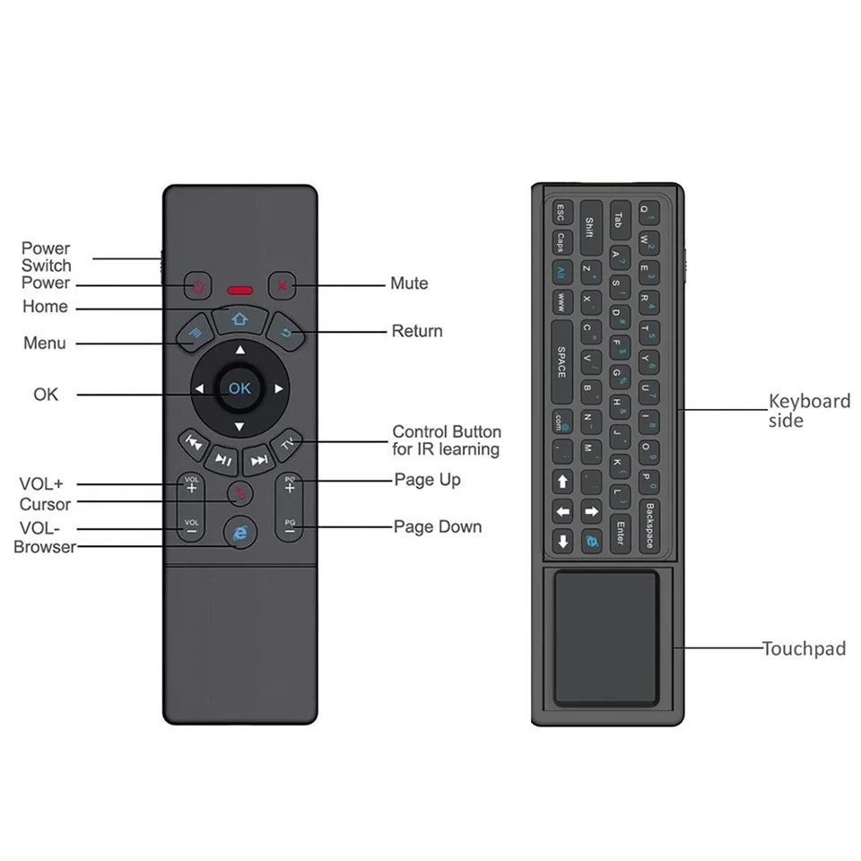 T6 Air mouse с беспроводной клавиатурой 7-цветной сенсорной панелью подсветкой и