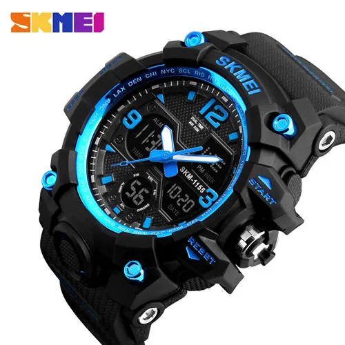 Blue SKMEI Топ Роскошные военные армейские камуфляжные спортивные часы мужские кварцевые цифровые водонепроницаемые спортивные часы мужские relogios masculino наручные часы - Цвет: Blue