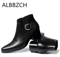 autumn winter mens ankle boots 5cm high heels pointed toe businss dress shoes men fashion buckle design business work boots