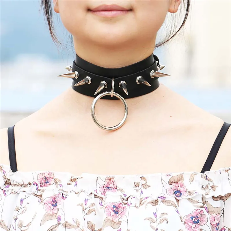 

SM Black Spike Choker punk Harajuku Goth Collar belt Necklace Pu leather Rivets bondage cosplay club party festival jewelry gift