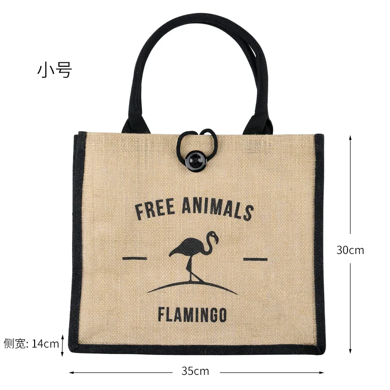 small black Flamingo Летняя женская сумка с изображением фламинго, совы, джутовая, льняная, роскошная, вместительная, Женская Повседневная сумка на плечо, пляжный Подарочный мешок для женщин - Цвет: small black Flamingo