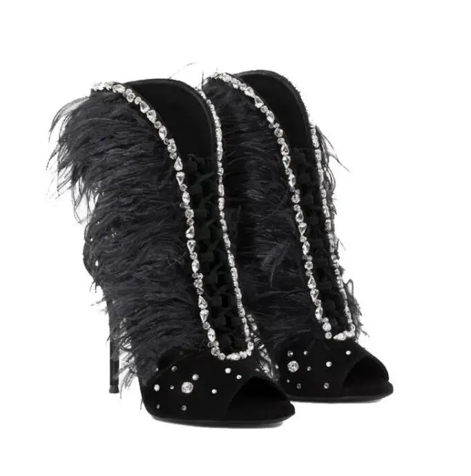 Сандалии KAEVE женские замшевые босоножки с перьями открытый носок высокий каблук