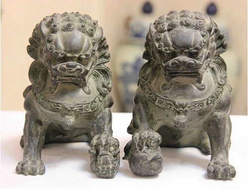 

Ограничьте количество! Соберите 1 пару (2 предмета) Китайский дом FengShui старая бронза лев собака фу собака статуя/скульптура высота: 16 см/товар