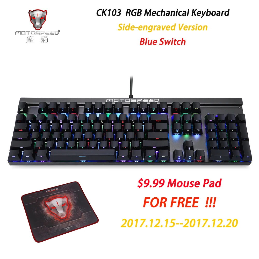 Новая боковая Выгравированная Механическая игровая клавиатура Motospeed CK103 14