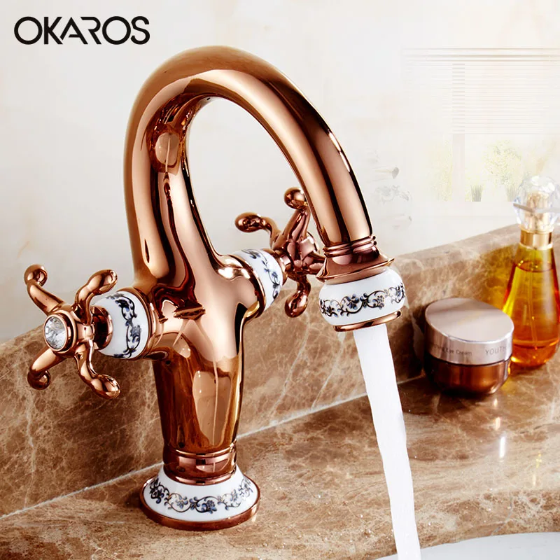 Смеситель для раковины OKAROS твердая латунь Хромовая/Золотая отделка двойная