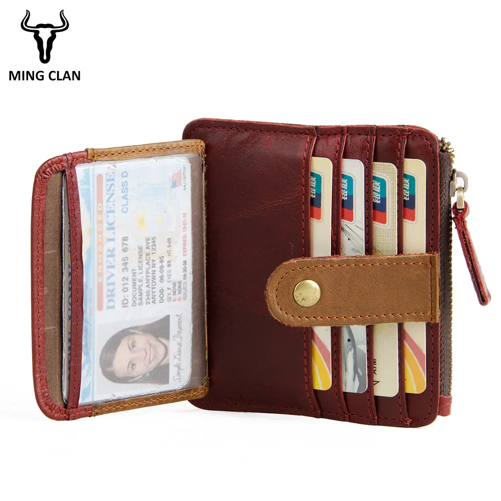 MingClan Mini Wallet Coin Card Bag Genuine Leather Purse Designer Clutch Slim Thin Money Bag Coin Pocket Red Gifts For Men Women