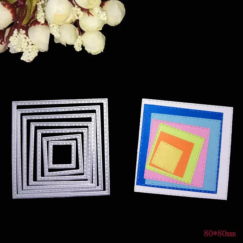 8cm square Машина раскроя под давлением зубчатые гребешок сшитые прямоугольник овальной звезды квадрат тег этикетки Рамка металлический Трафаретный вырубной штамп на год и Рождество - Цвет: 8cm square