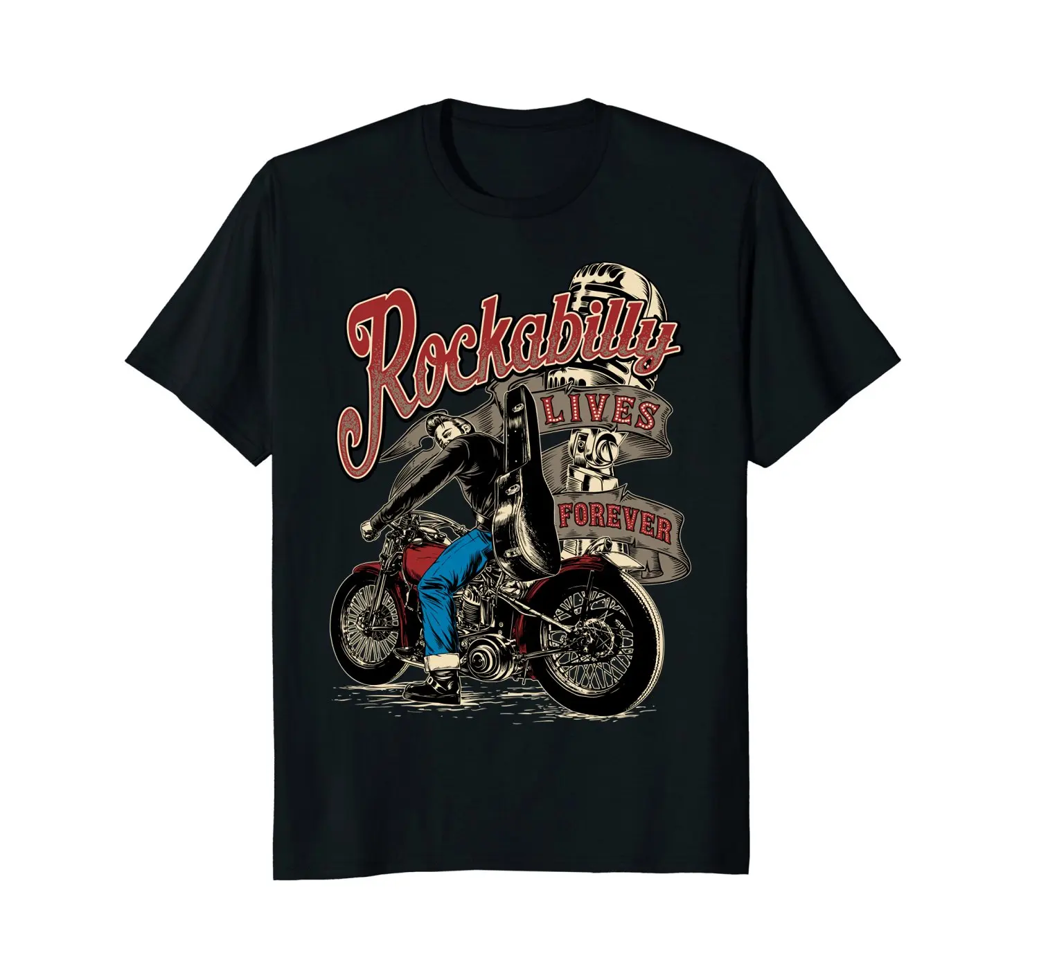Топы крутая футболка Байкерская рубашка Rockabilly Lives Forever Custom мотоциклетная с