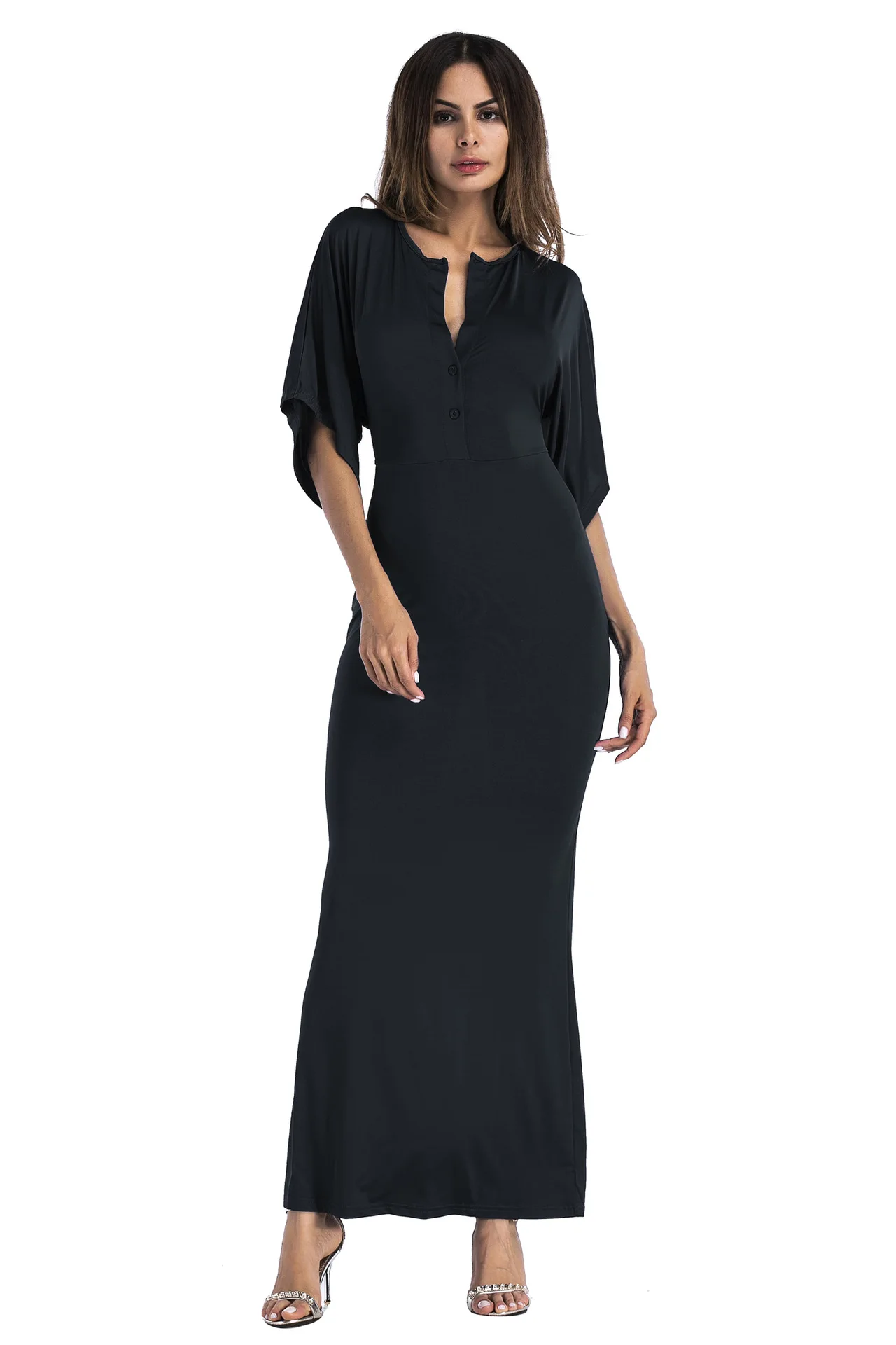 Женское офисное платье La MaxZa однотонное футляр с рукавом бабочкой Vestidos|Женские
