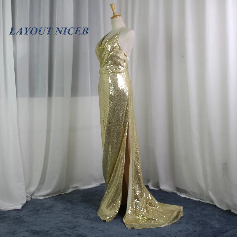 Блестящее Золотое Платье Русалка для выпускного вечера 2017 вечерние платья