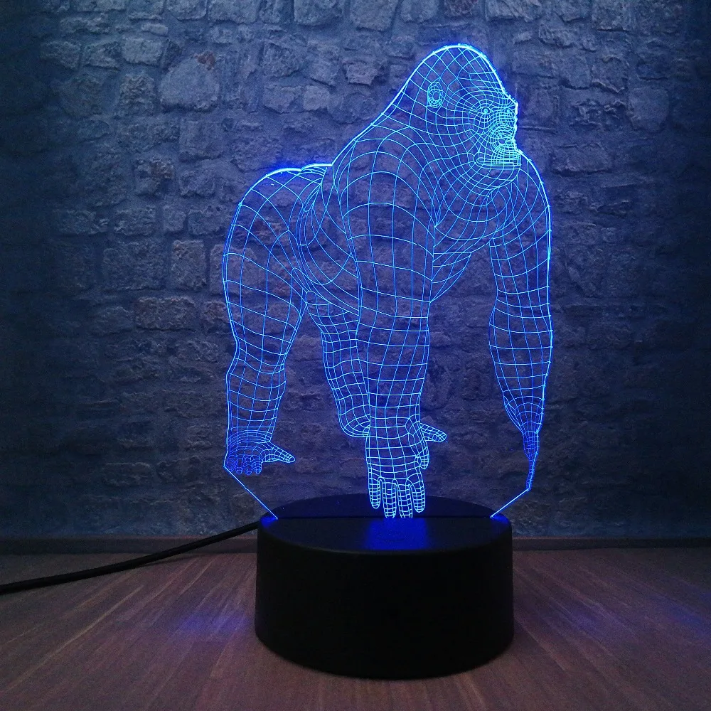 Светодиодный светильник Orangutan Gorilla Chimpanzee с 3D USB для активного отдыха 7 цветов
