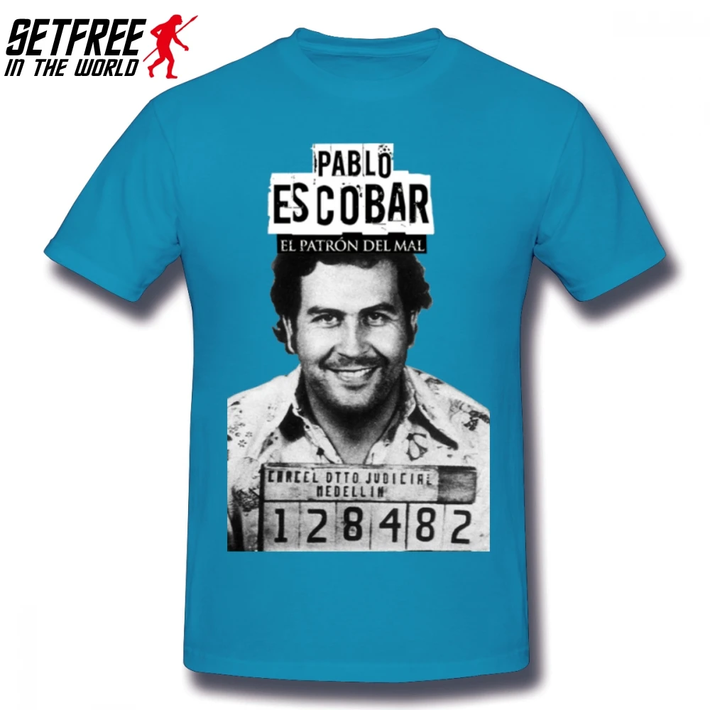 Plata O Plomo Narcos Крестный отец Пабло Эскобар Мужская футболка Мода Funko Pop Негабаритных хлопок на заказ короткий рукав Футболка для мужчин - Цвет: Королевский синий