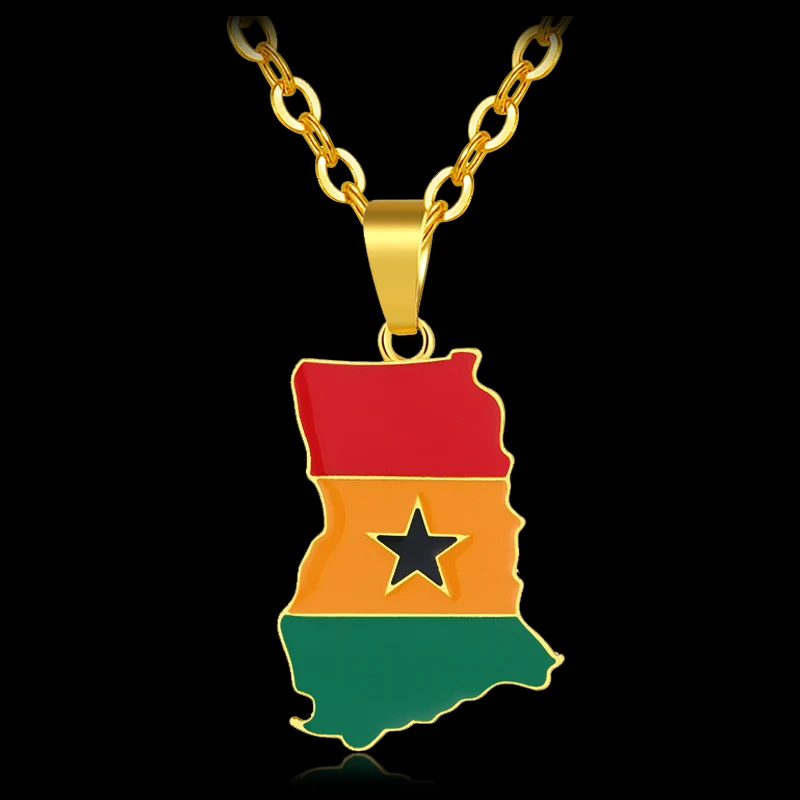 Золотой Цвет Африка Гана карта/кулон в форме флага ожерелье для женщин/мужчин
