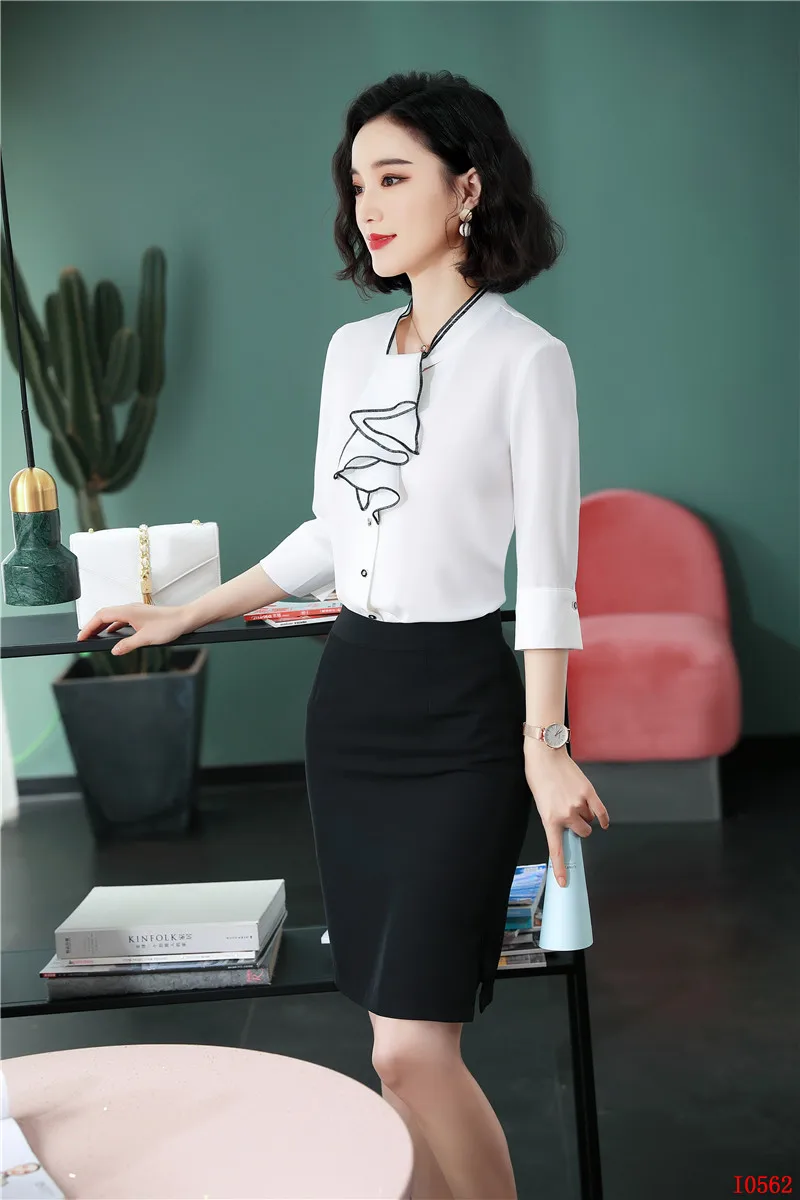 Модные женские белые блузки и рубашки с коротким рукавом 2 шт. комплекты юбочкой