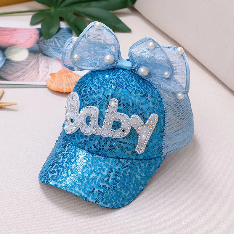 Детская шапка с сеткой расшитая блестками новая летняя детская шляпа