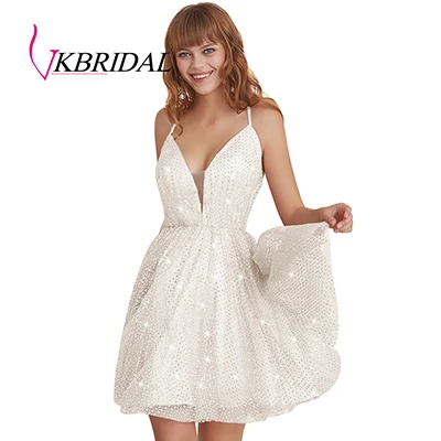 Ivory VKbridal крест сзади трапециевидные тюлевые платья для выпускного вечера блестящие коктейльные платья короткие для юных выпускных платьев - Цвет: Ivory