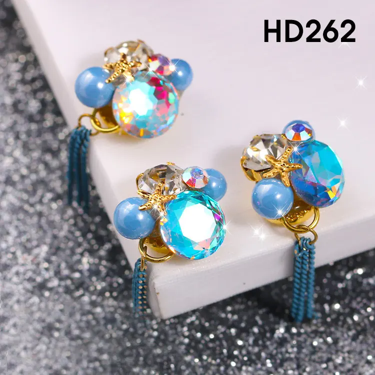 HD262 Новинка 5 шт. роскошные украшения для ногтей из сплава, большие стразы, длинная металлическую цепь с кисточкой, профессиональный художественный амулет для ногтей - Цвет: HD262