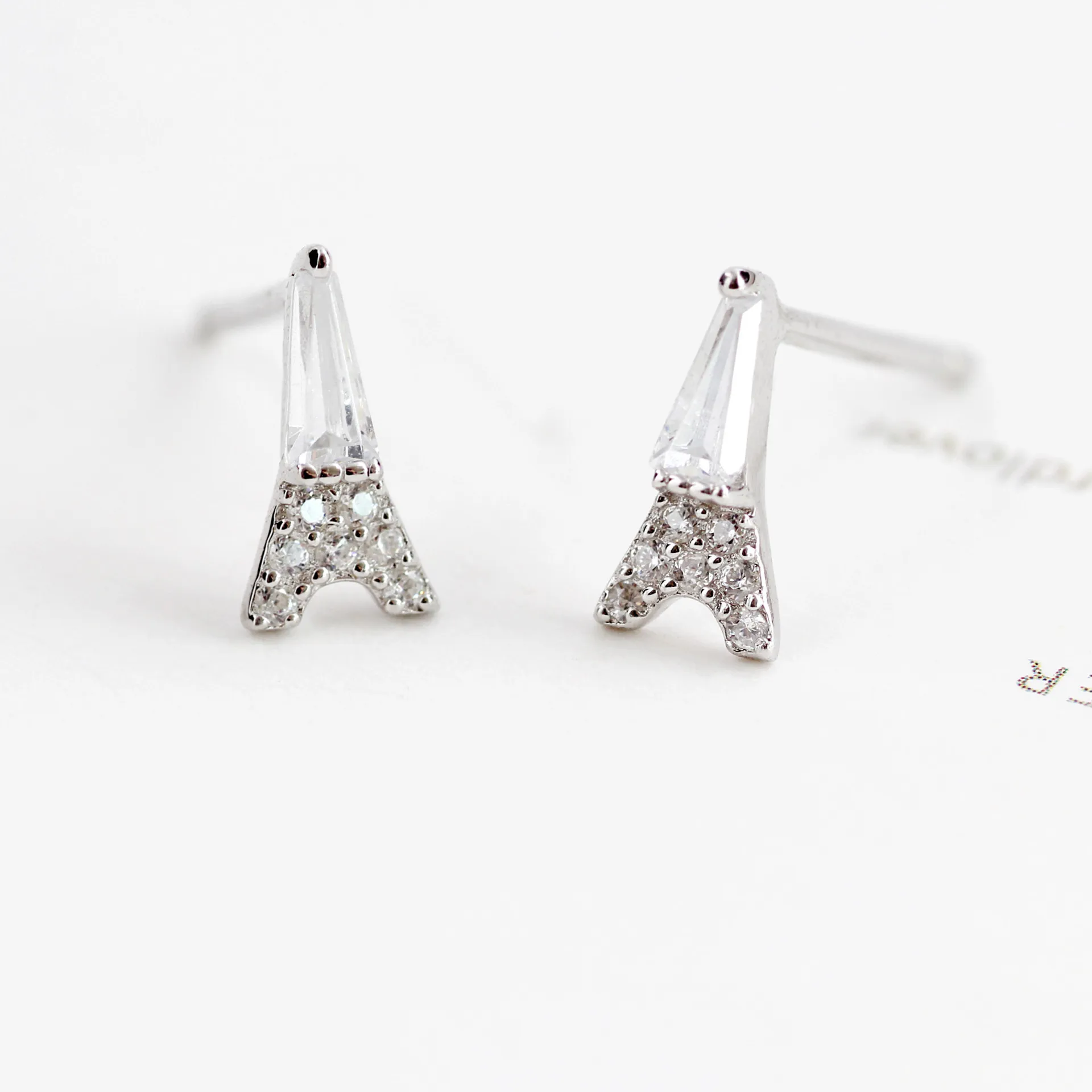 Женские серьги гвоздики с Эйфелевой башней из серебра 100% пробы|hypoallergenic stud