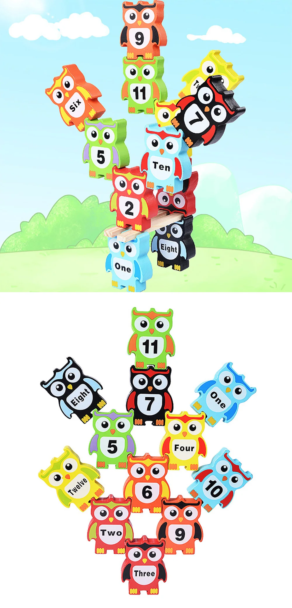 12Pcs Wooden Building Blocks Toy Educational Jenga Game For Kid Children Baby Wooden Stack High Toys Early Learning Kid's Gifts