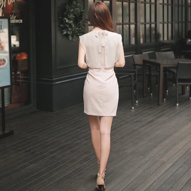 BGTEEVER летнее шифоновое лоскутное элегантное офисное Деловое платье без рукавов