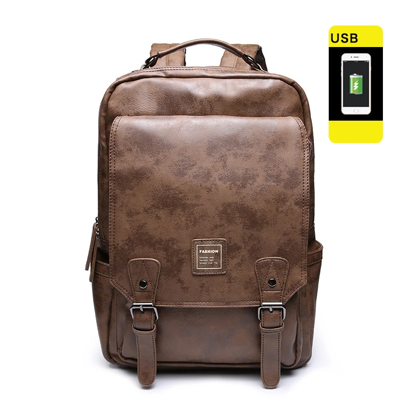 Brown Мужской рюкзак Mochila для компьютера, модный кожаный рюкзак для женщин и мужчин, высококачественный походный рюкзак для ноутбука, водонепроницаемый для школы для подростка, сумка - Цвет: Brown