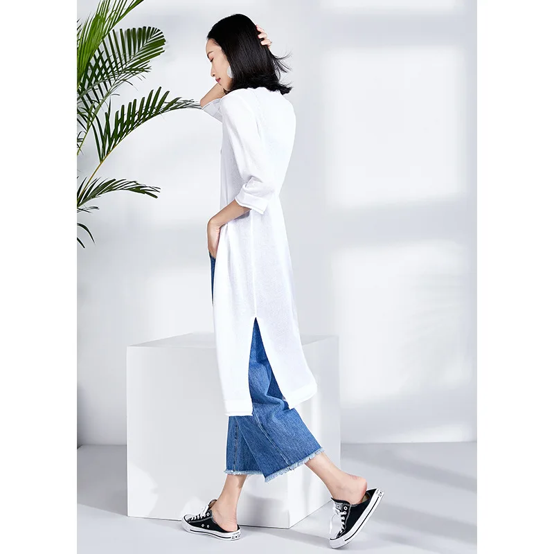 Suvance Summer Fashion V Neck 3 Color Long Cardigan Patchwork Knitted Loose Sunscreen Women Outwear |