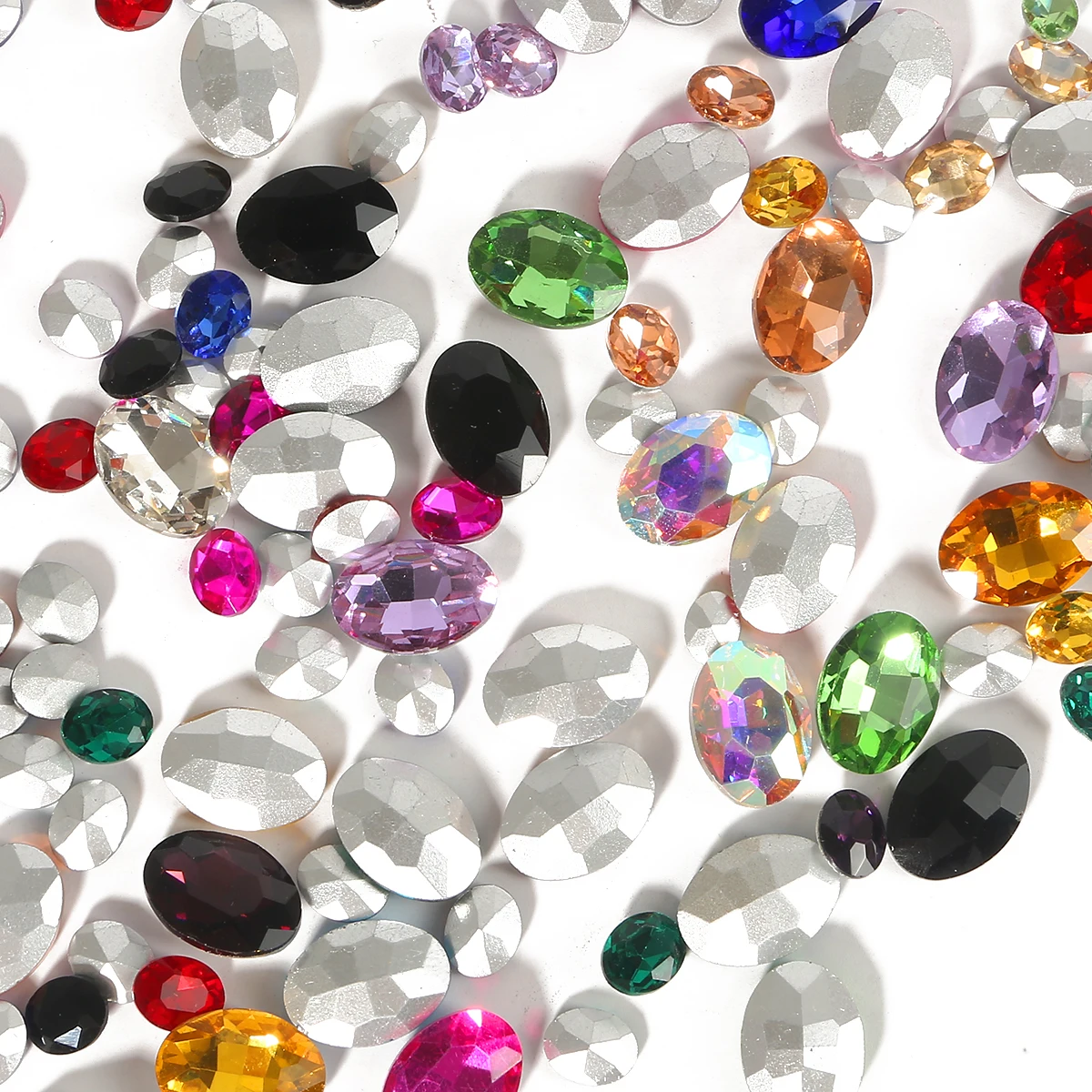 Стразы с кристаллами 6 размеров разные однотонные цвета Овальный Клей на
