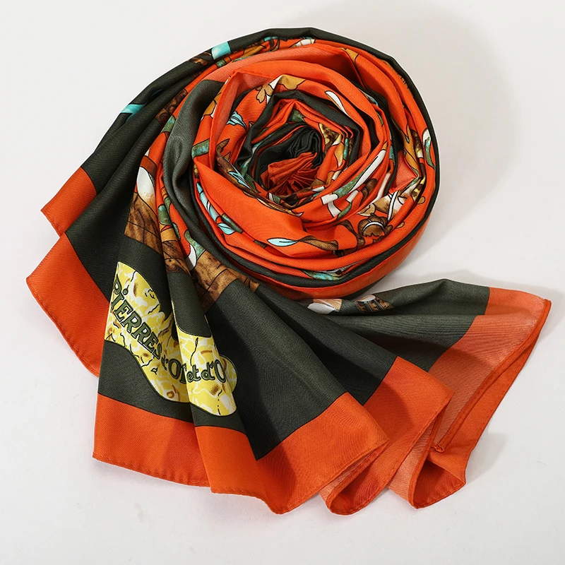 

[FEILEDIS] 100% Silk Scarf Women Large Shawls Print Stoles Square Bandana Luxury Brand Kerchief Scarf Female ASN17