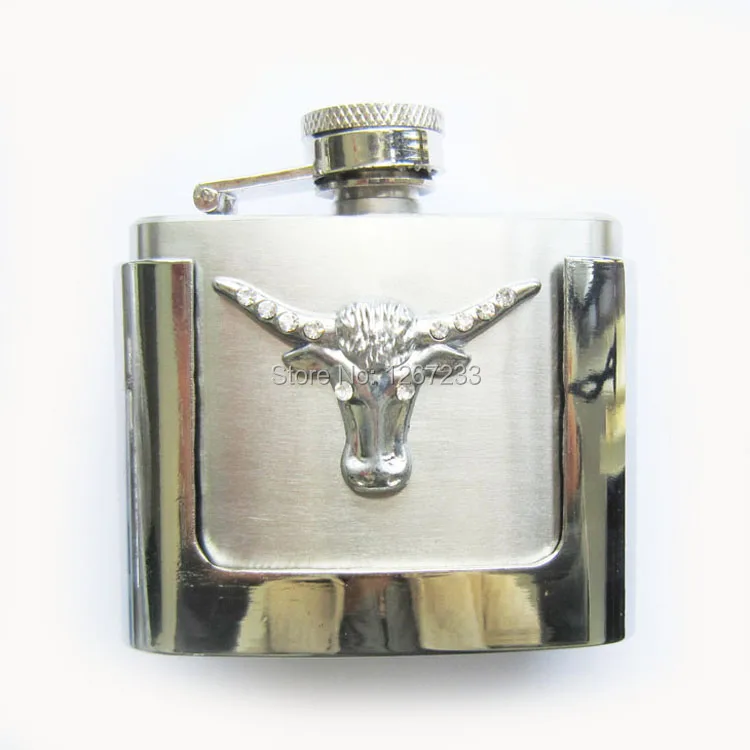 JEAN'S FRIEND Rhinestone Лонгхорн бык 2 oz фляга из нержавеющей стали Пряжка Для Ремня|flask belt