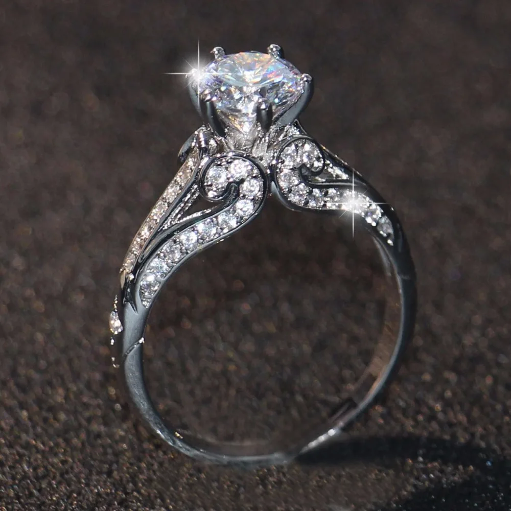 Женское кольцо с фианитом 10KT обручальное белым золотом 5 А|Кольца| |