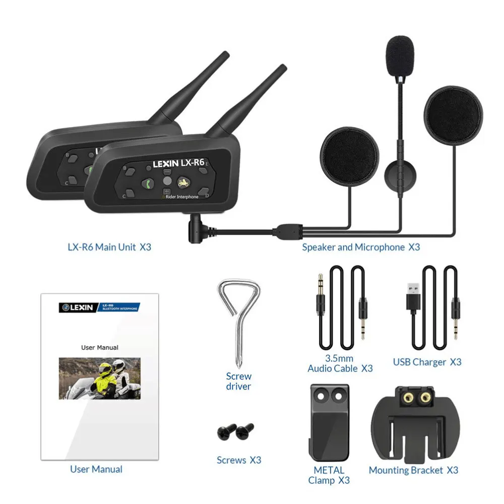 LEXIN 3 шт 1200 м Мотоциклетный Bluetooth шлем домофон для 6 всадников BT беспроводной водонепроницаемый переговорные гарнитуры рация с GPS