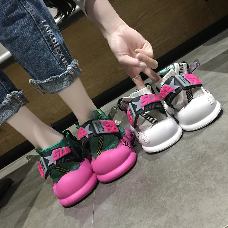 Женская дышащая обувь с вязаным верхом ботинки-носки женская на массивном