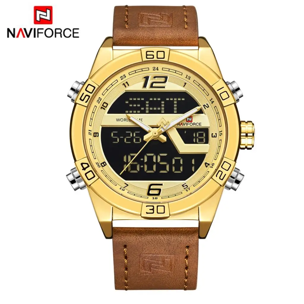 Мужские часы NAVIFORCE лучший бренд класса люкс кожаные спортивные наручные часы мужские водостойкие военные кварцевые цифровые часы Relogio Masculino