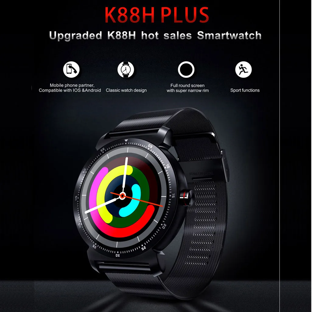 EPULA K88H плюс спортивные Bluetooth умные часы IOS Android для женщин и мужчин дети монитор сердечного ритма часы ips круглый экран