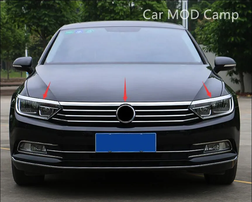 

For Volkswagen Passat B8 2017-2020 (Only fit European model Stainless Front Fog Light Eyebrow Trim&Upper Grille Cover Trim 3pcs