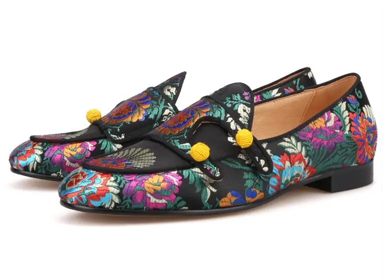 Drop Shipping Zapatos Floral Embroidery Fashion Breathable Cotton Shoes Man Round Toe Monk Straps Casual Flats Colorful Loafers | Обувь