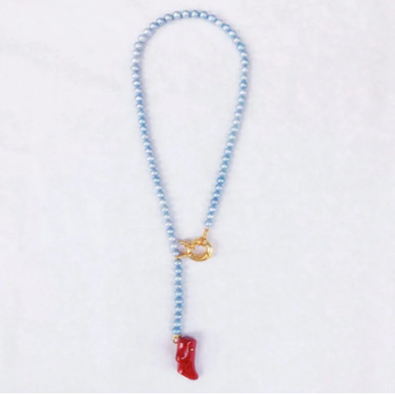 2 Колье Boho lariat en perles bleues et pendentif corail красная Коралловая подвеска ожерелья слоистые женские массивные Чокеры ожерелья - Окраска металла: 2