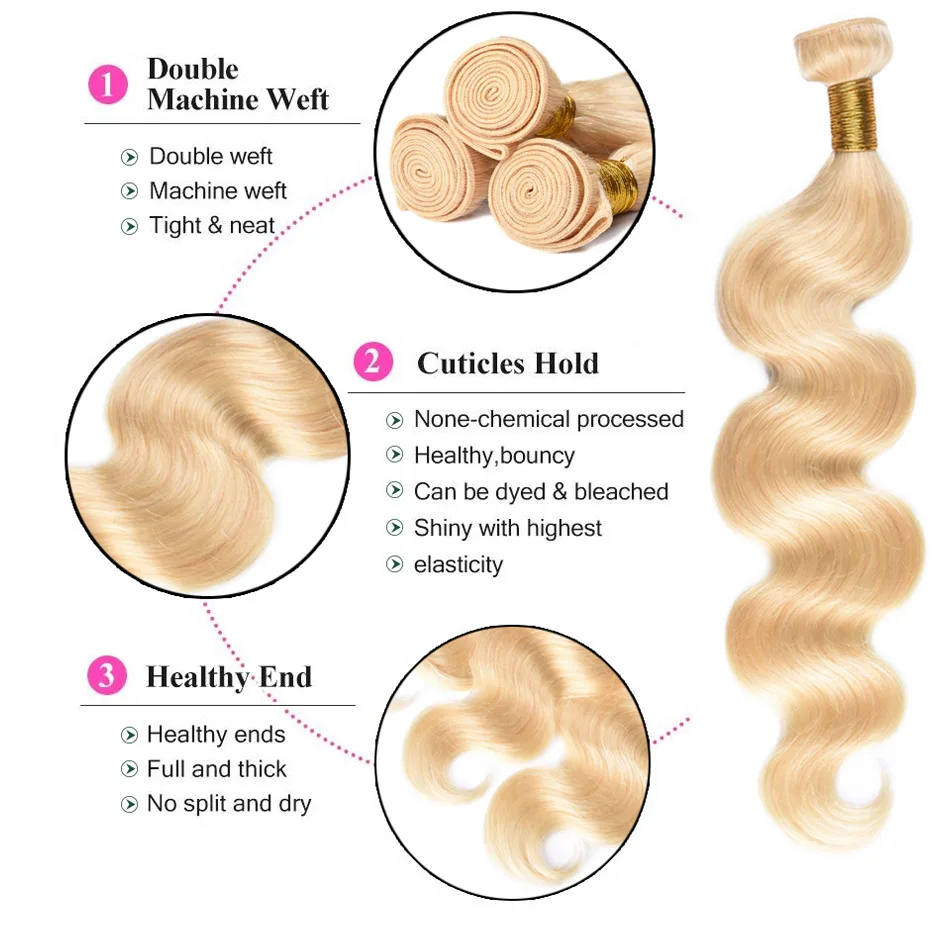 613 пучки волос с Закрытие блондинка Связки закрытием бразильский человеческих