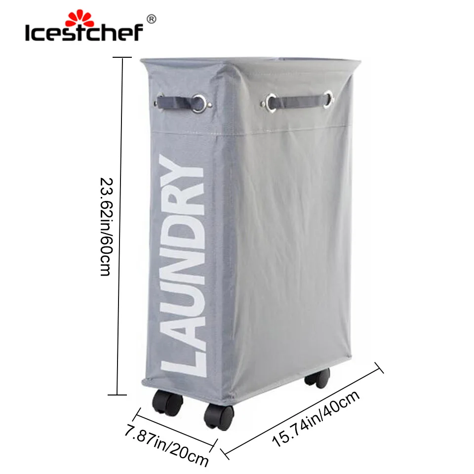 ICESTCHEF Foldable Laundry Hamper With Wheels Dirty Clothes Basket Storage Box Oxford Cloth Storage Organizer With Wheel
